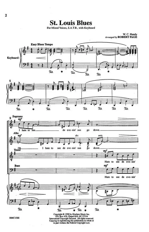 W.C. Handy St. Louis Blues (Arr. Robert Page) Gemischter Chor mit Klavier/Orgel