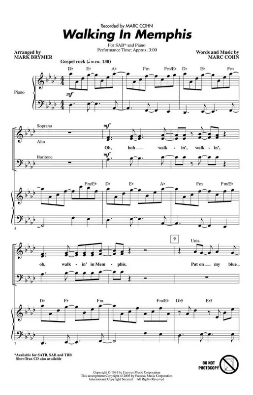 Walking in Memphis (Arr. Mark Brymer) Gemischter Chor mit Klavier/Orgel