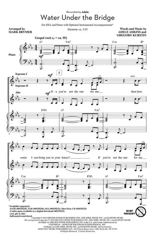 Water Under The Bridge (Arr. Mark Brymer) Frauenchor mit Begleitung