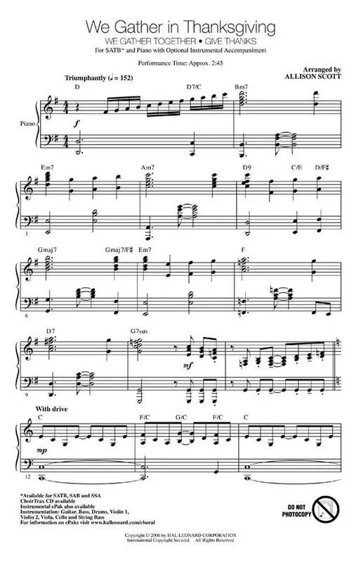 We Gather in Thanksgiving (Arr. Allison Scott) Gemischter Chor mit Begleitung