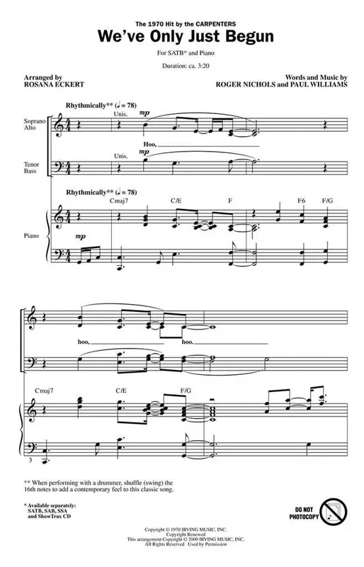 We‘ve Only Just Begun Gemischter Chor mit Begleitung