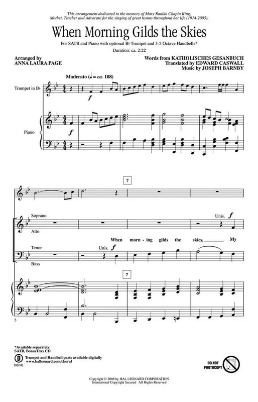 When Morning Gilds the Skies (Arr. Anna Laura Page) Gemischter Chor mit Begleitung