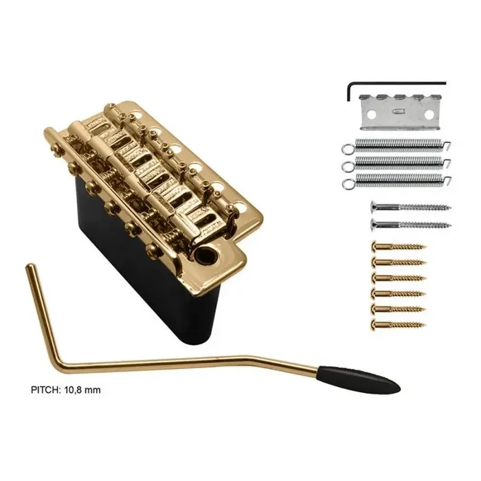 Wilkinson tremolo, pitch 10,8mm, with screws, steel block, gold