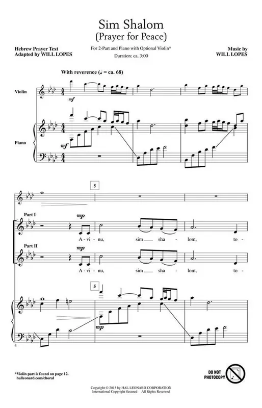 Will Lopes Sim Shalom (Prayer for Peace) Kinderchor