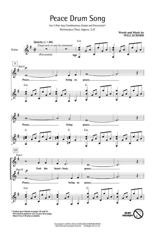Will Schmid Peace drum Song Gemischter Chor mit Begleitung