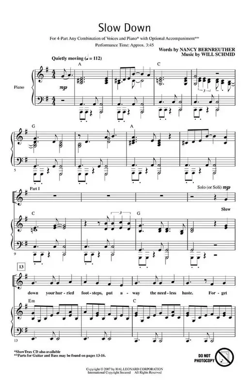 Will Schmid Slow Down Gemischter Chor mit Begleitung