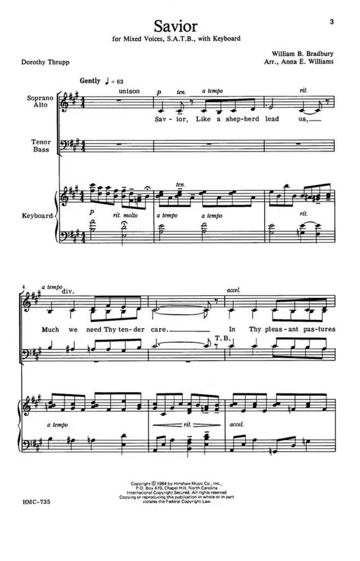 William B. Bradbury Savior (Arr. Anna Williams) Gemischter Chor mit Klavier/Orgel