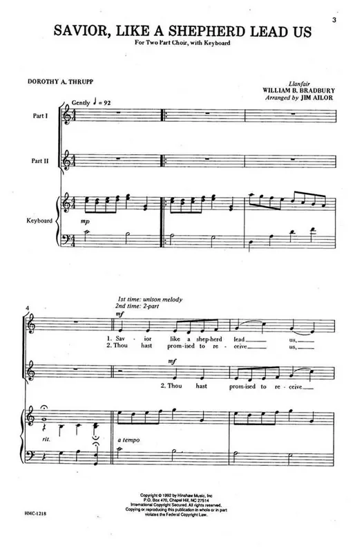 William B. Bradbury Savior, Like A Shepherd Lead Us (Arr. Jim Ailor) Frauenchor mit Klavier/Orgel