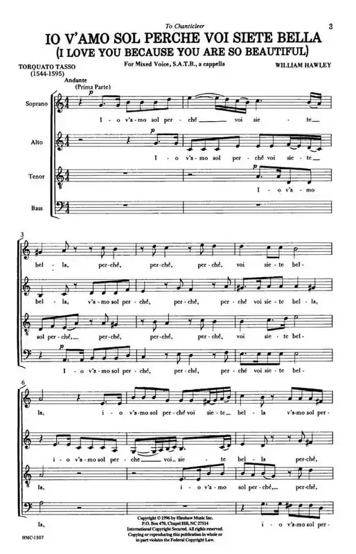 William Hawley Io V‘amo Sol Perche Voi Siete Bella (Arr. William Hawley) Gemischter Chor A cappella