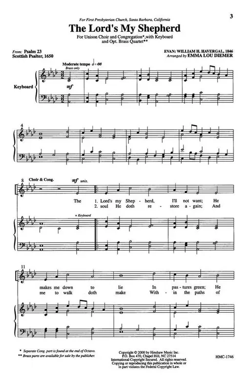 William Henry Havergal The Lord‘s My Shepherd (Arr. Emma Lou Diemer) Gemischter Chor mit Klavier/Orgel