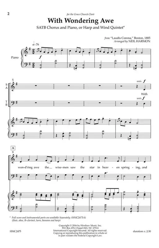 With Wondering Awe (Arr. Neil Harmon) Gemischter Chor mit Begleitung