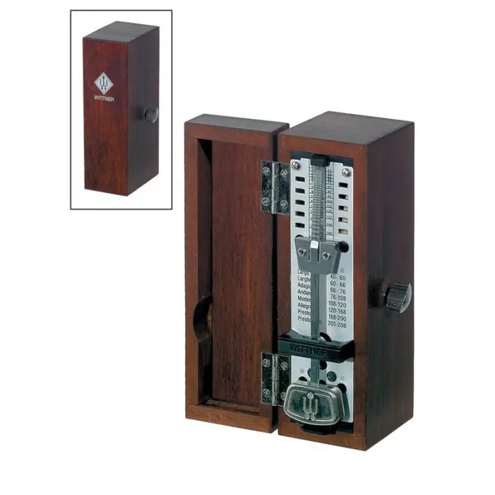 Wittner Taktell Super Mini metronoom, houten behuizing, mahonie-kleurig, mat, zonder bel