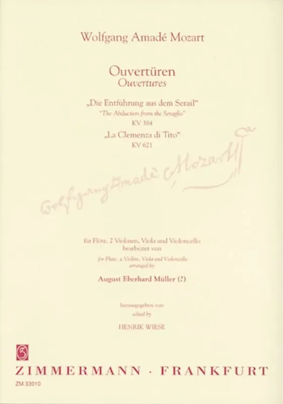 Wolfgang Amadeus Mozart Ouvertüren Zu Die Entführung (Arr. August Eberhard Müller) Kammerensemble