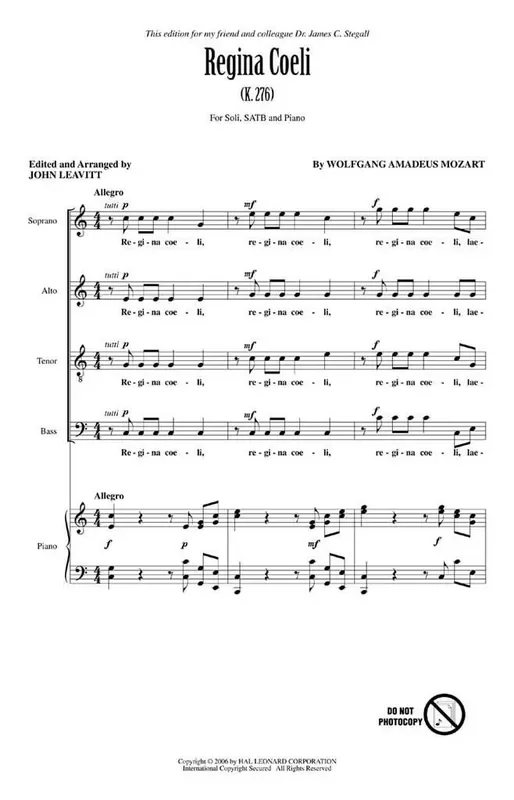 Wolfgang Amadeus Mozart Regina Coeli Gemischter Chor mit Begleitung