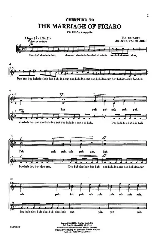 Wolfgang Amadeus Mozart The Overture To The Marriage Of Figaro (Arr. Howard Cable) Frauenchor A cappella