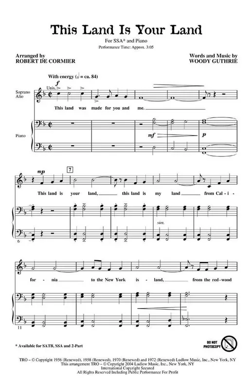 Woody Guthrie This Land Is Your Land (Arr. Robert DeCormier) Frauenchor mit Begleitung