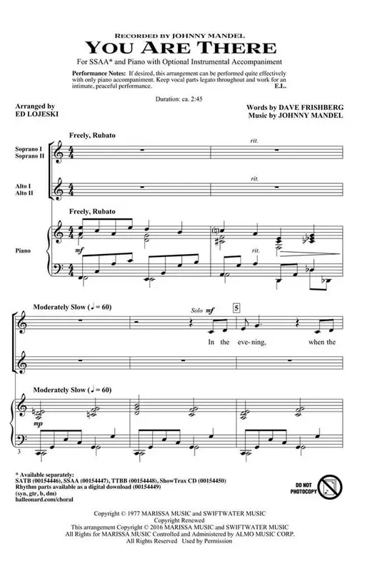 You Are There (Arr. Ed Lojeski) Frauenchor mit Begleitung