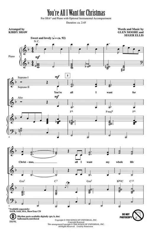 You‘re All I Want for Christmas (Arr. Kirby Shaw) Frauenchor mit Klavier/Orgel