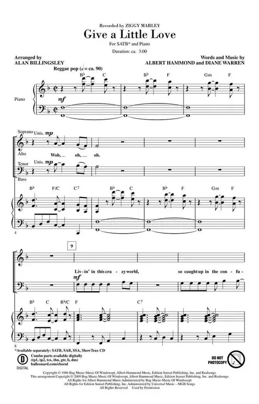 Ziggy Marley Give a Little Love (Arr. Alan Billingsley) Gemischter Chor mit Begleitung