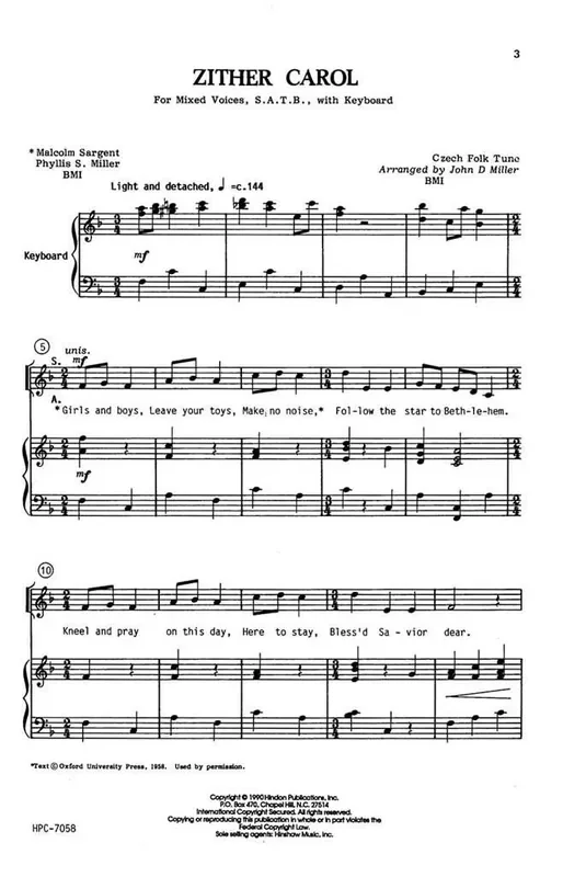 Zither Carol (Arr. John Miller) Gemischter Chor mit Klavier/Orgel